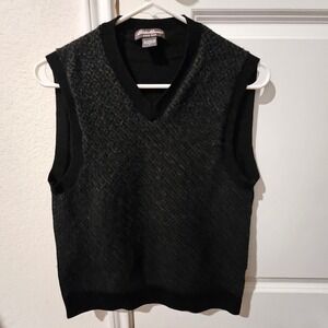 Eddie Bauer Mens Merino Wool Sweater Vest V-Neck Black Charcoal Grey Large